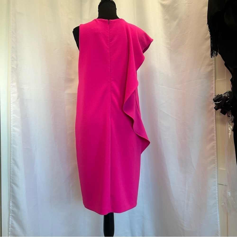 JOSEPH Ribkoff hot neon pink vertical side ruffle dress Sz 8 NWOT - Picture 3 of 12